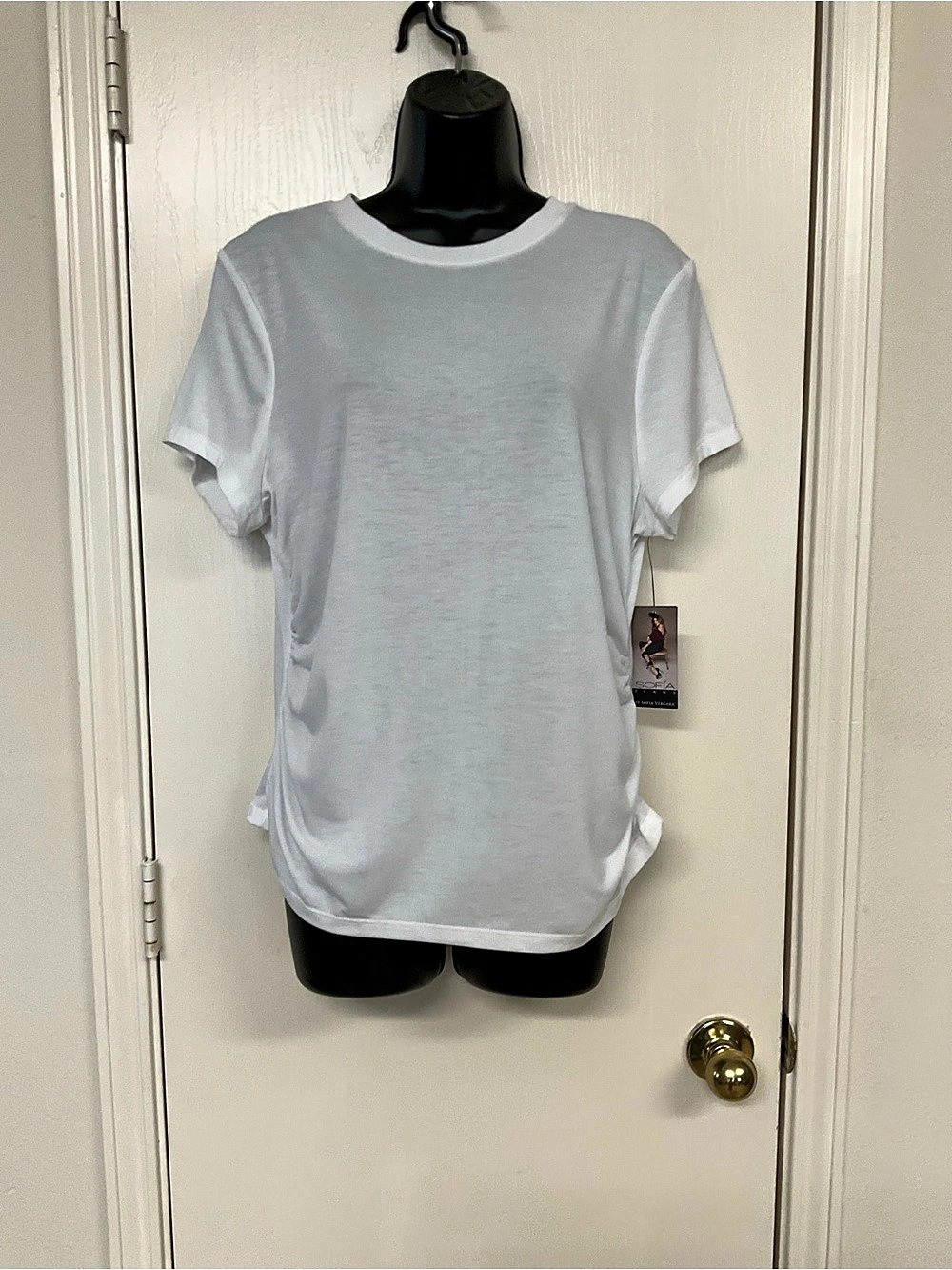 Sofia Jeans by Sofia Vergara Ruched Side Tee with Short Sleeves White XL